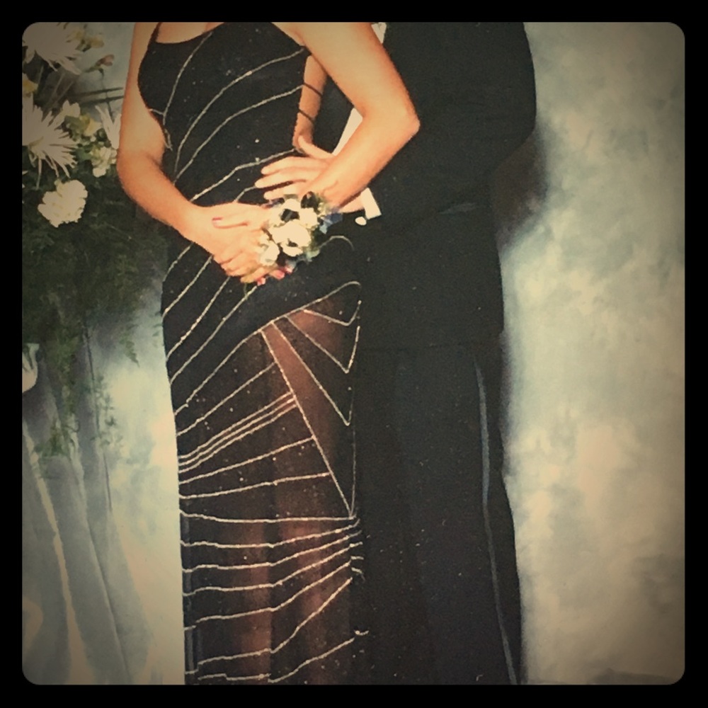 Long black & silver sequin dress. Sheer bottom